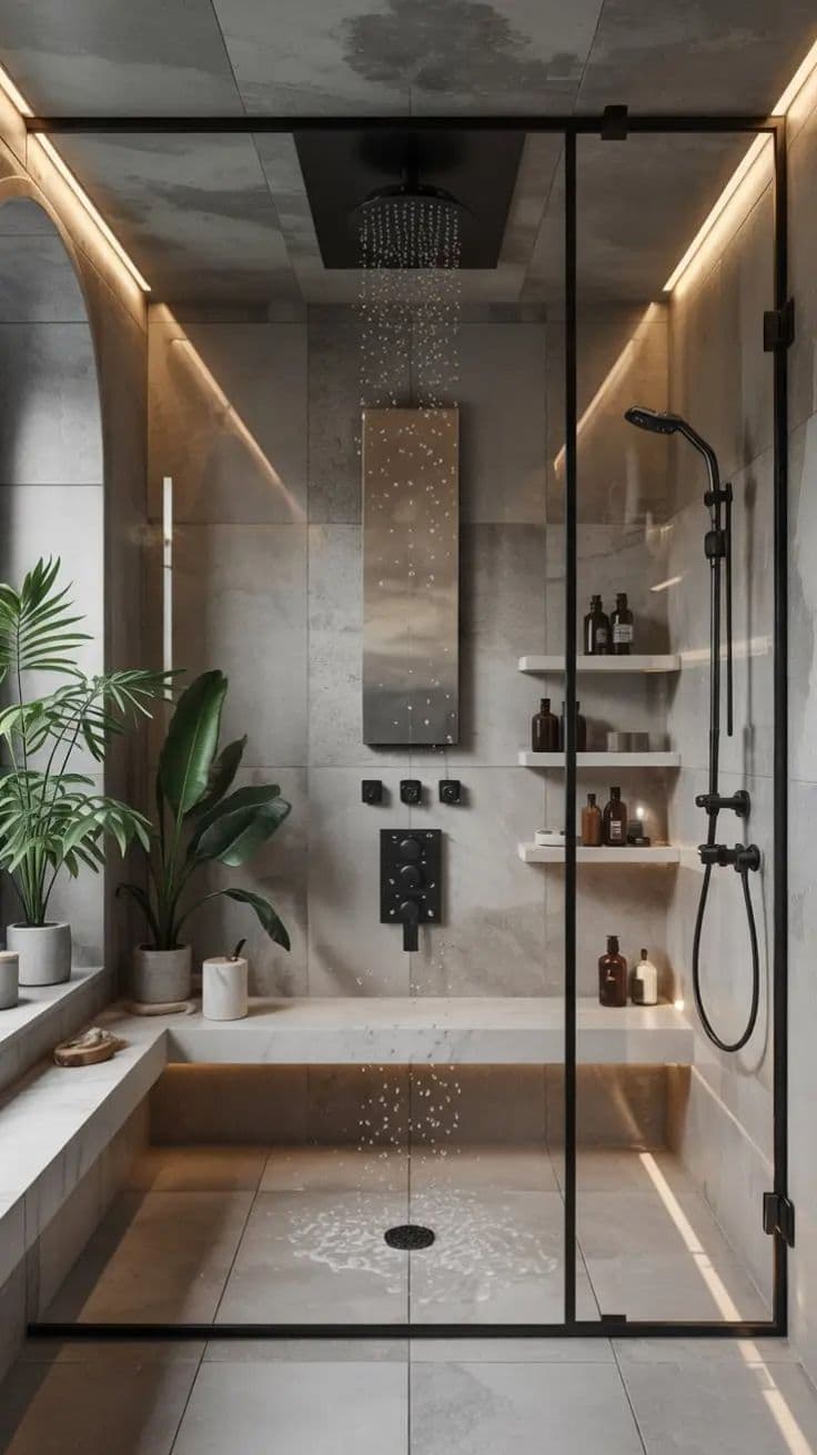 Karanlık Doğal Taş Kaplamalı Spa Banyo Ünitesi