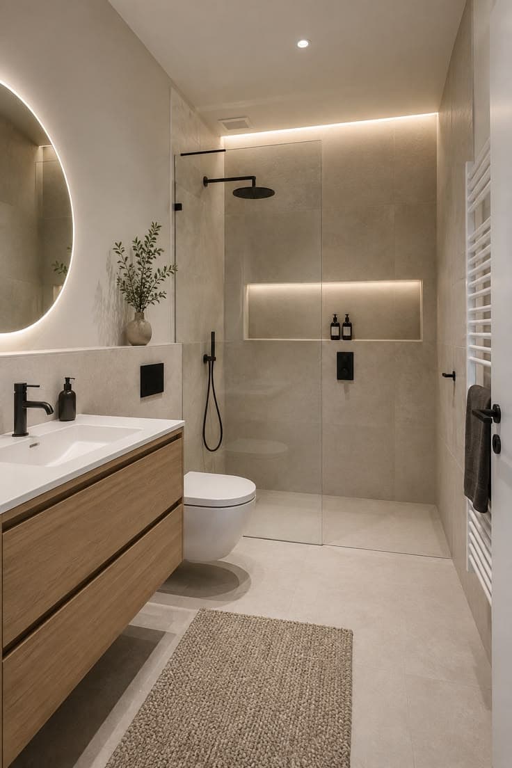 Yuvarlak Aynalı Masif Ahşap Lavabo Konsolu